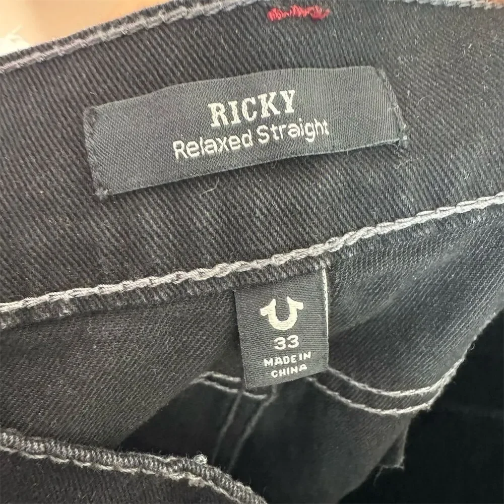True Religion Men's Ricky Relaxed Straight Black Jeans Size 33